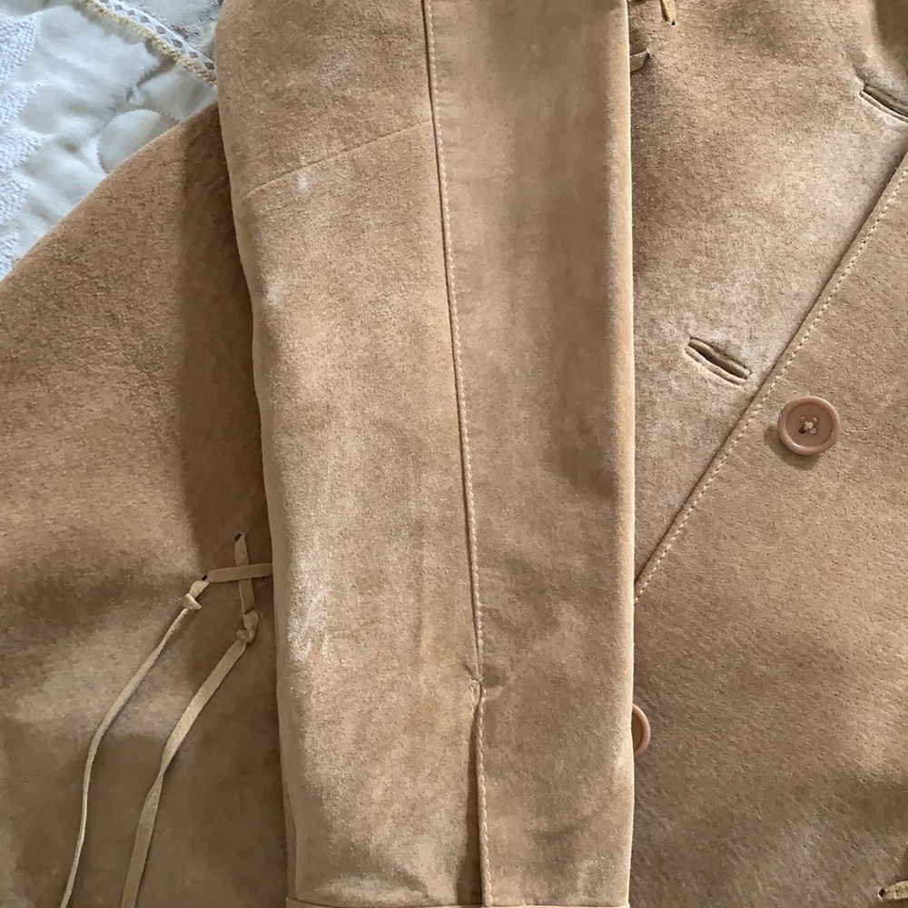 Camel Suede Leather Button-Down Jacket - image 5